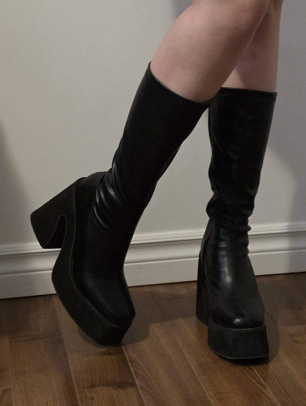Black Platform Knee-High Boots